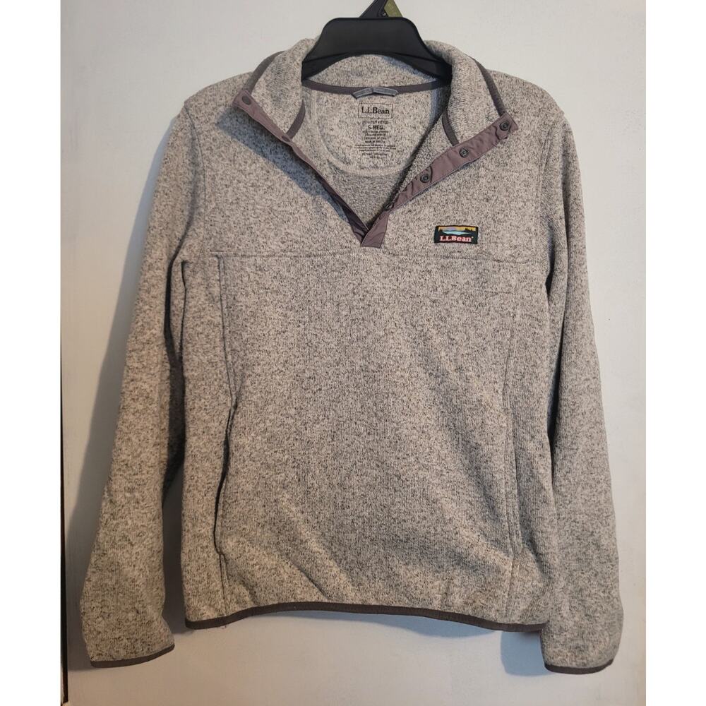 LL Bean Fleece Pullover Sweater Men's S Gray 1/4 Snap Slightly Fitted 298050
